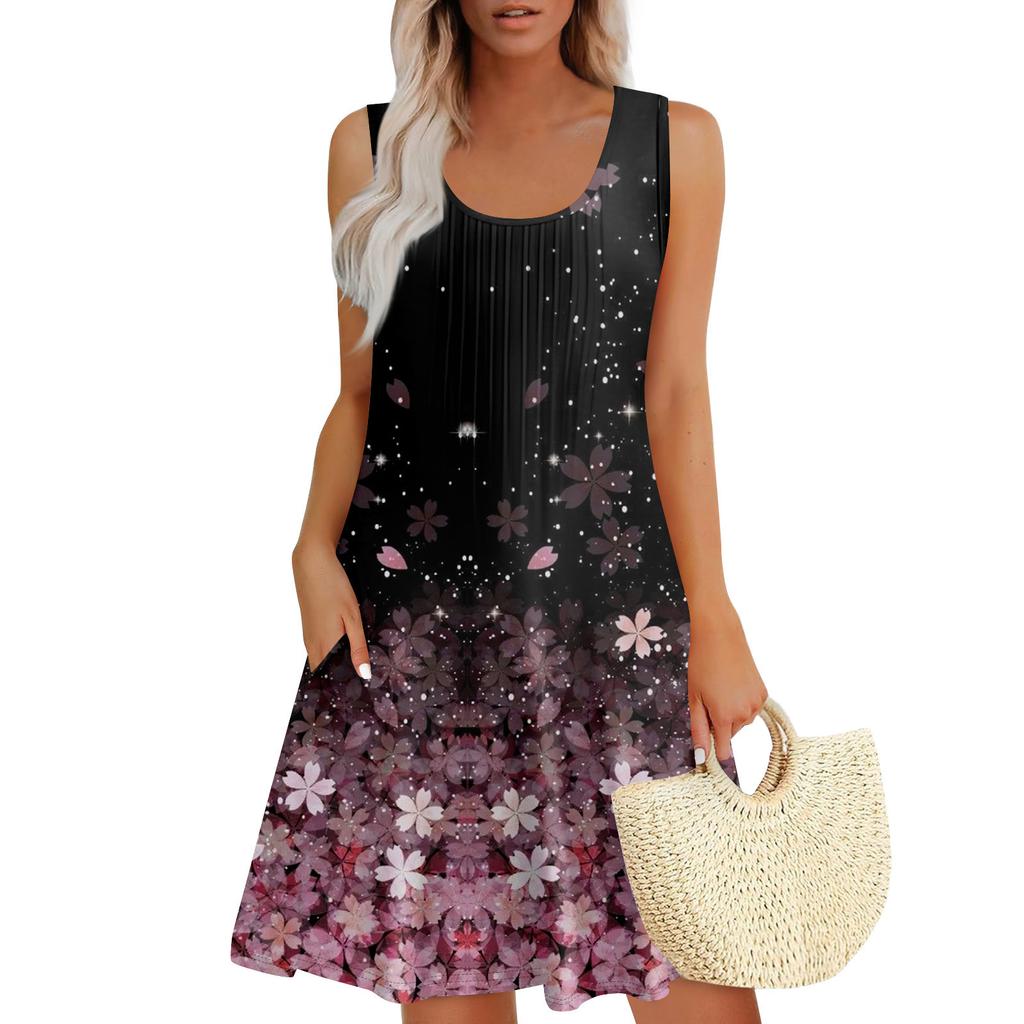 Womens Summer Dresses Loose  Sleeveless Sundresses Dress With Pockets