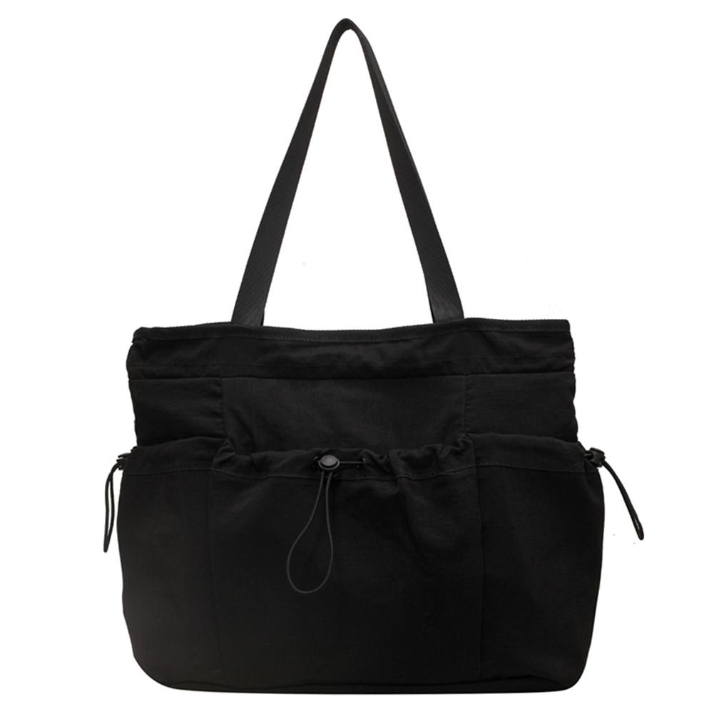 Women Drawstring Tote Bag Multi-Pocket Nylon Shoulder Bag Large Capacity Underarm Bag Armpit Hobo Bag Commuting Bag