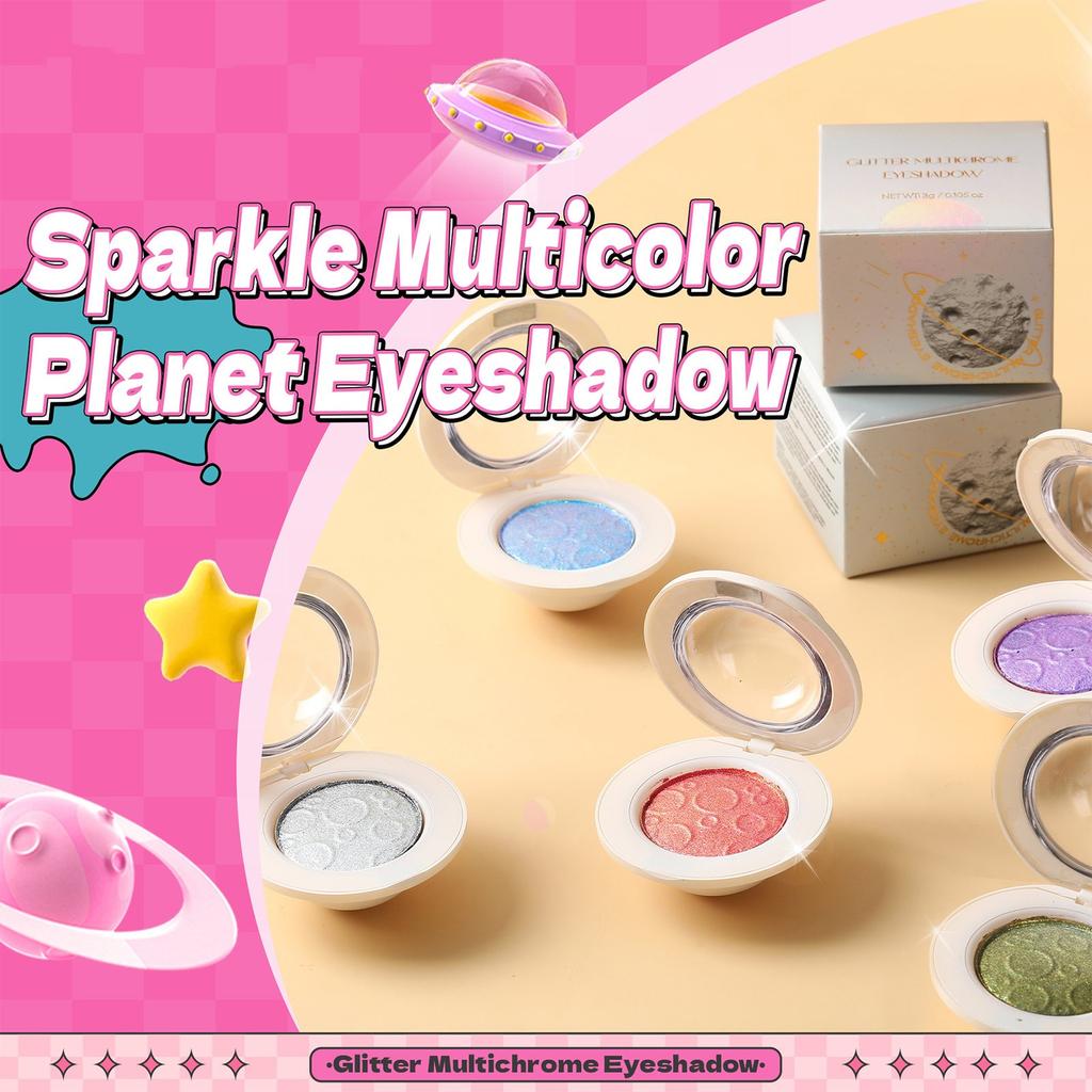 Флуоресцентные тени для век для лица, тени для век Planet Eyeshadow Glitter Highlight Eye Makeup, шелковистые кремовые тени для век