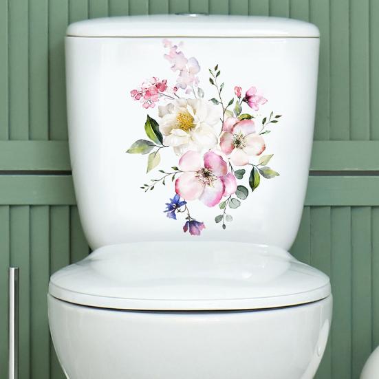 Toilet Lid Sticker Strong Stickiness PVC Waterproof Easy-peel Flower Theme Toilet Seat Decal