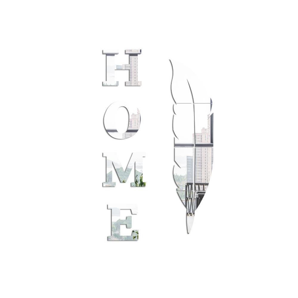 HOME Feather Mirror Wall Sticker Acrylic English Letter Self-adhesive Living Room Bedroom Creative Wall Sticker Wallpaper