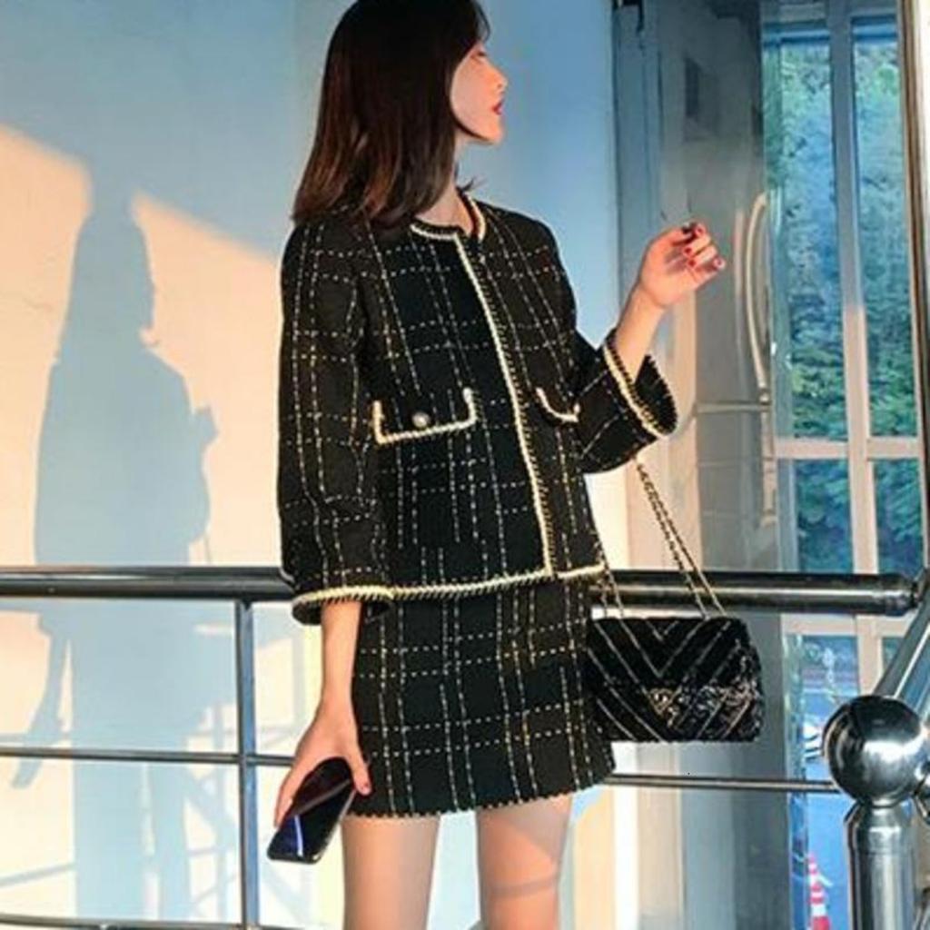 Европейский стиль, осенне-зимний комплект из 2 предметов, женский короткий шерстяной твидовый пиджак, пальто и облегающая мини-юбка, комплект женской одежды из двух предметов