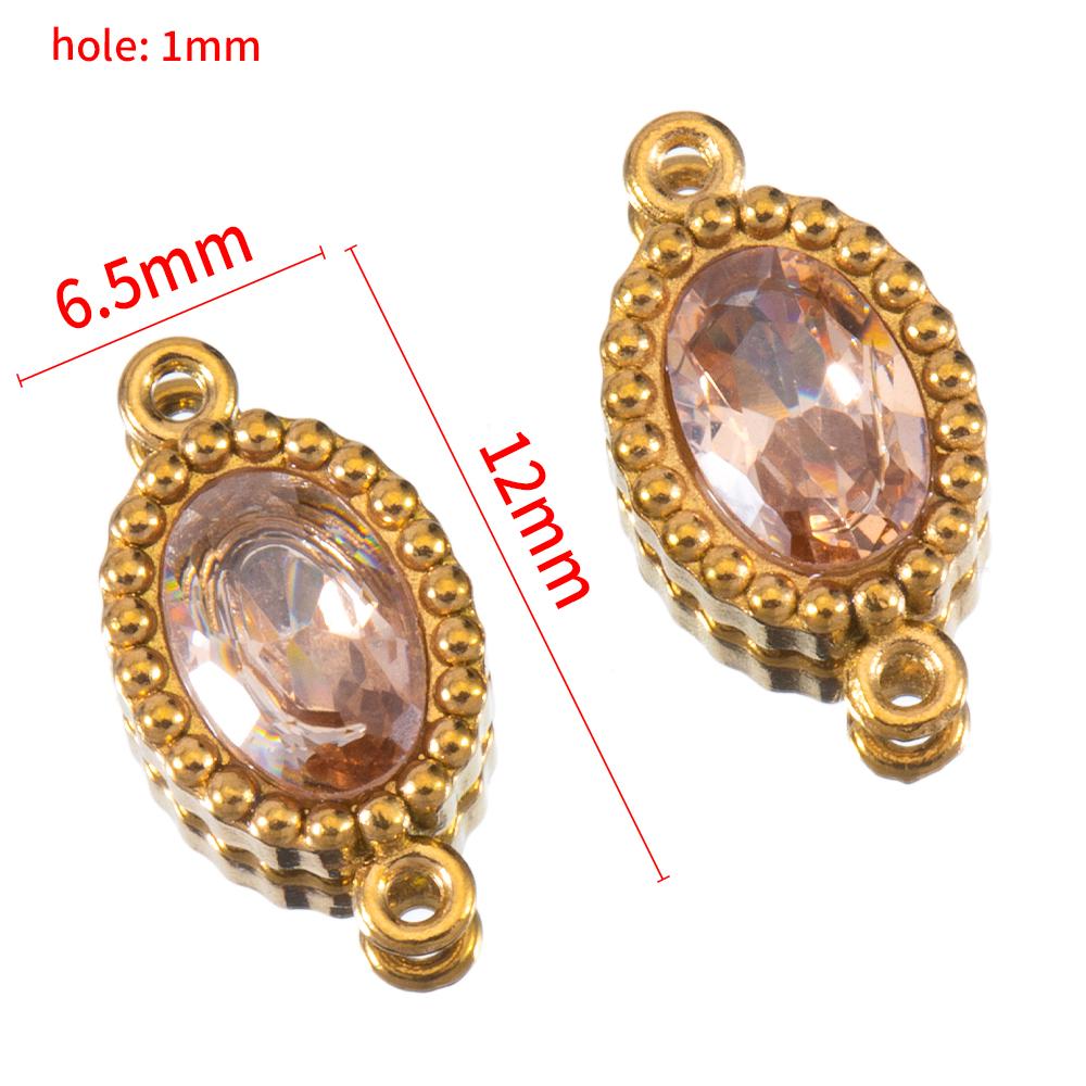 10pcs Colorful Crystal Charm Double Holes Bracelet Connector Stainless Steel Necklace Earring Oval Pendants DIY Jewelry Findings