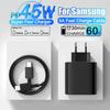 PD 45W USB C Charger Fast Charge For Samsung Galaxy S25 S24 S23 S22 Ultra A55 A56 Original Mobile Type C Charge Cable Phone Adapter