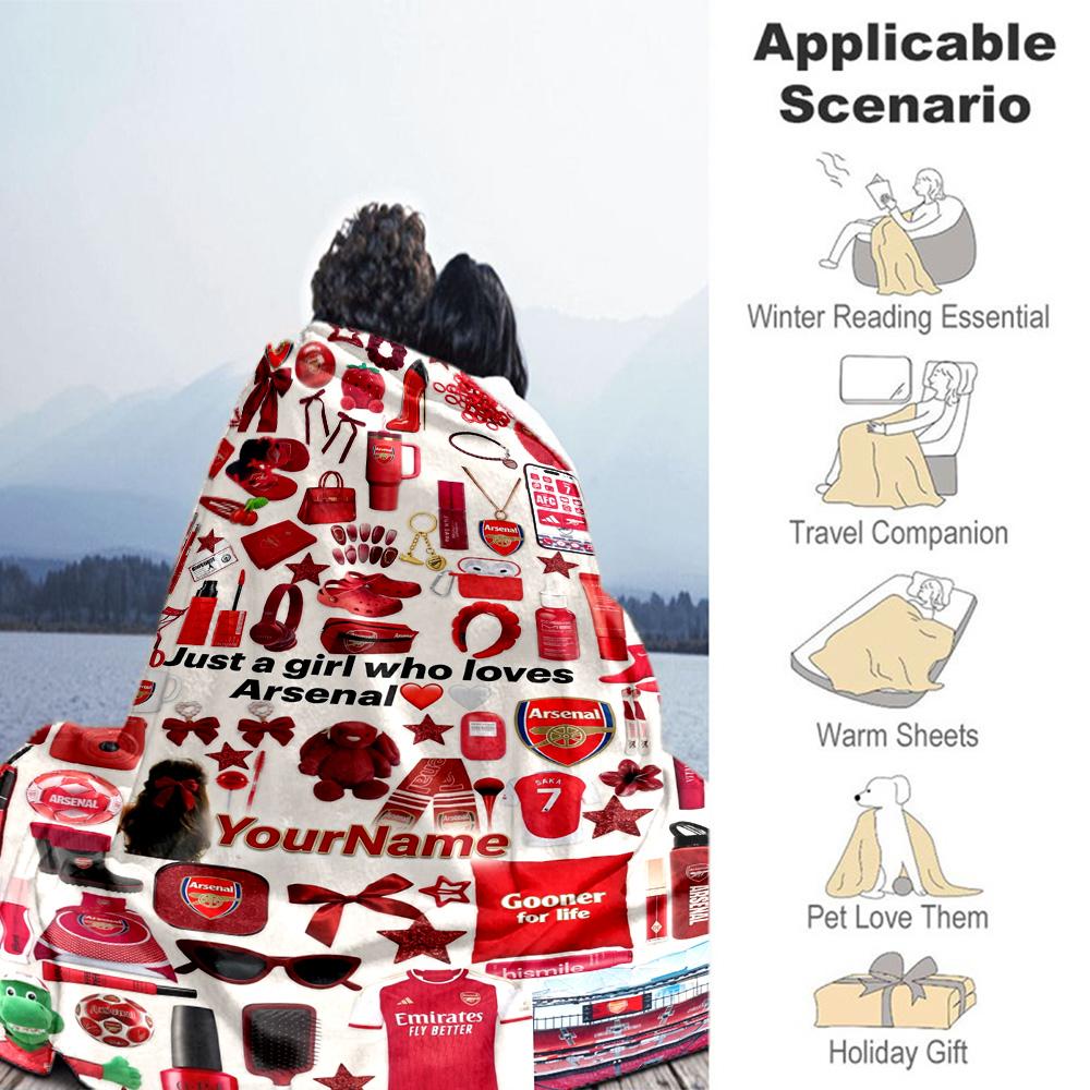 Arsenal Customize Your Name Blanket Throw Personalized Blanket Comfortable for Seaside Nap Office Chair Livingroom Four Seasons Multipurpose