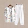 1116 New Women's Clothing Casual Crew Neck Five-Sleeve Top Digital Printing Women's Two-piece Set