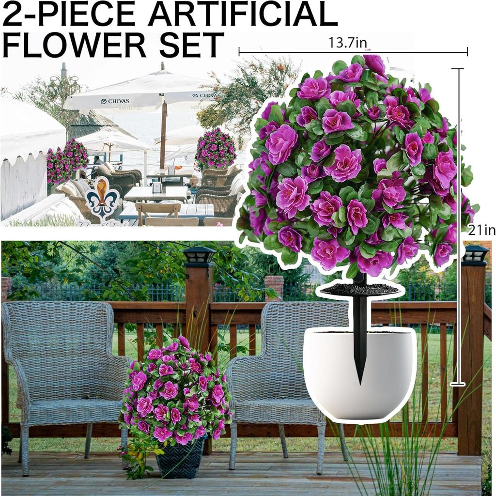 2pcs Faux Outdoor Plants Fake Plants Artificial Flowers Topiary Balls with Ground Spike for Home Front Porch Patio Garden Decor