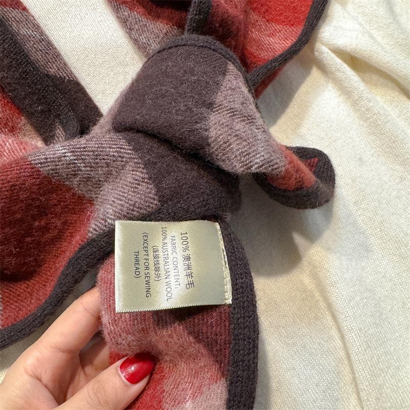 Handmade Hemming Grid 100 Wool Scarf Women's Winter Triangle Scarf Style Shawl Warm Scarf Dual-purpose