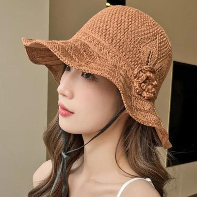 WTEMPO Washable Women Solid Color Casual Flower Hollow Out Sun Hats Versatile Outdoor Travel Sun Screen Hats