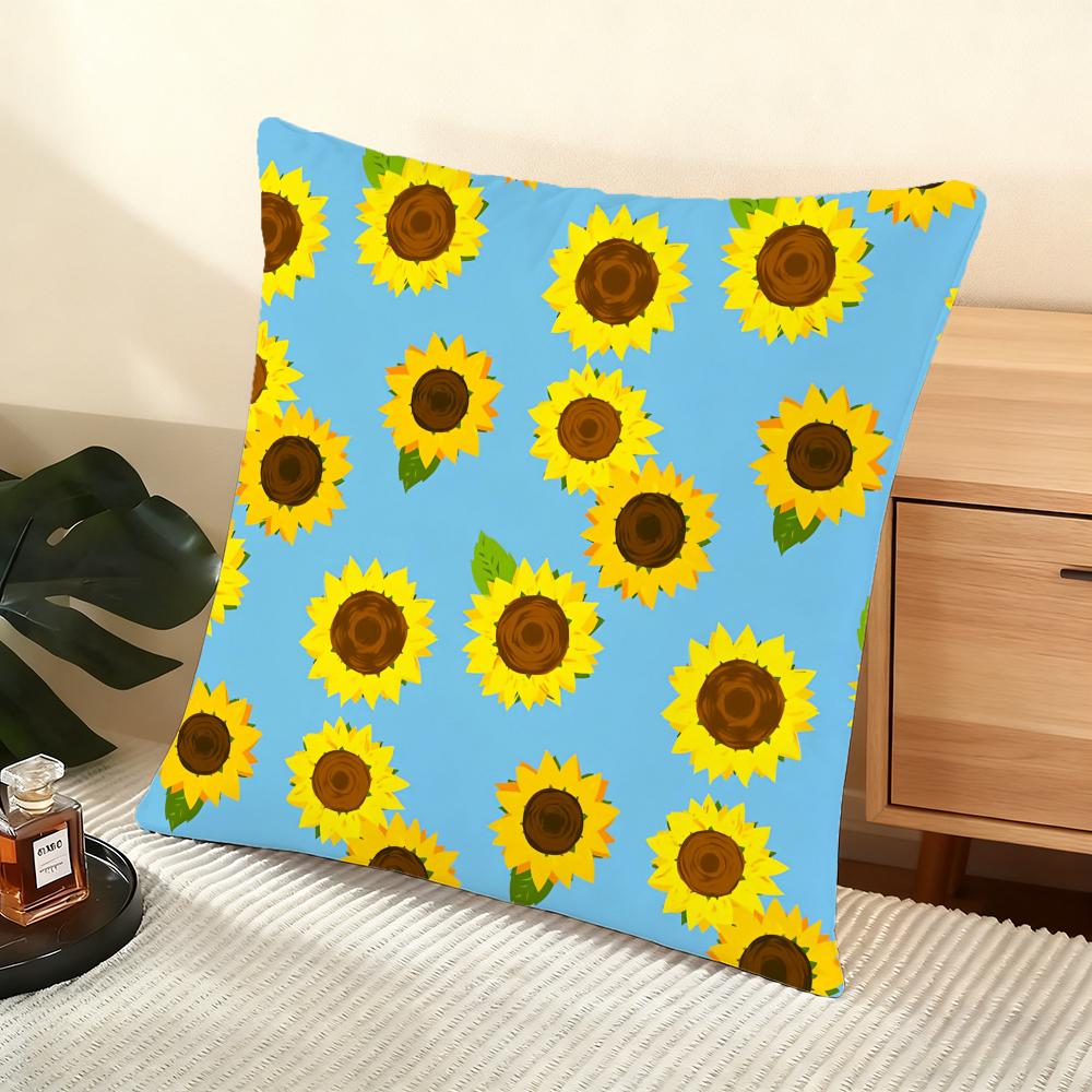 Sunflower Pattern Cushion Cover Soft Short Plush Pillow Cover Smooth Cozy Texture Aesthetic Cushion Case Home Decor