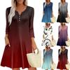 Women's Summer Dress Loose V Neck Three-quarter Sleeve Sundress With Pockets Dress