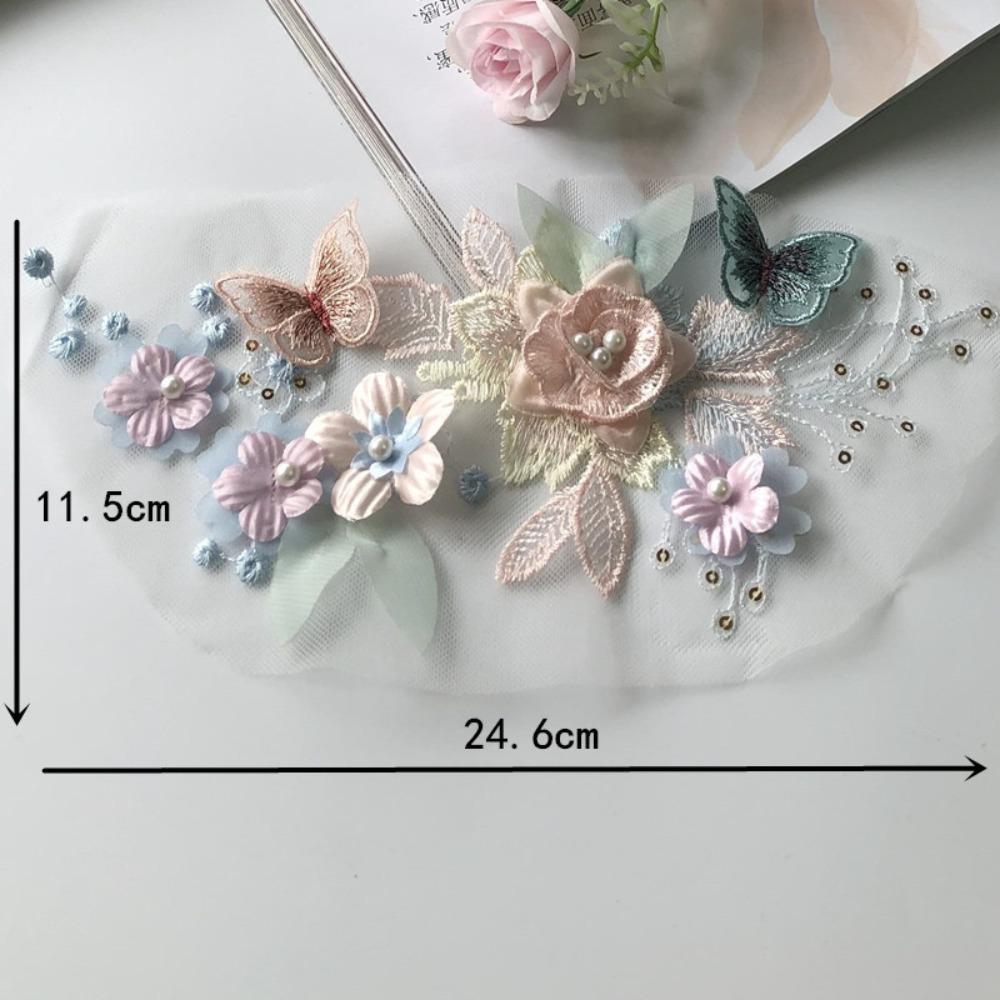 Iron-On Lace Applique Patch 3D Floral Pearl Lace Patch Decorative Embroidery Sewing Patch Sewing