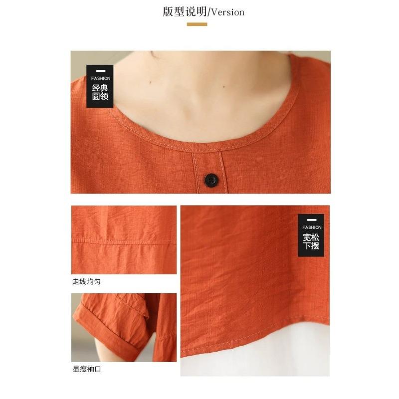 Новая хлопково-льняная ретро-рубашка в стиле ленивый шик, женская летняя тонкая свободная универсальная блузка с коротким рукавом