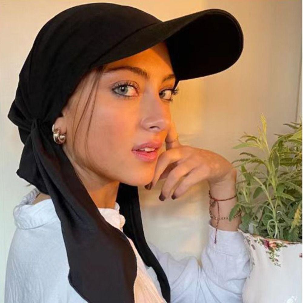 Solid Color Headscarf Baseball Cap Turban Cap Hijab Shawl Sunscreen Beach Hats Girl