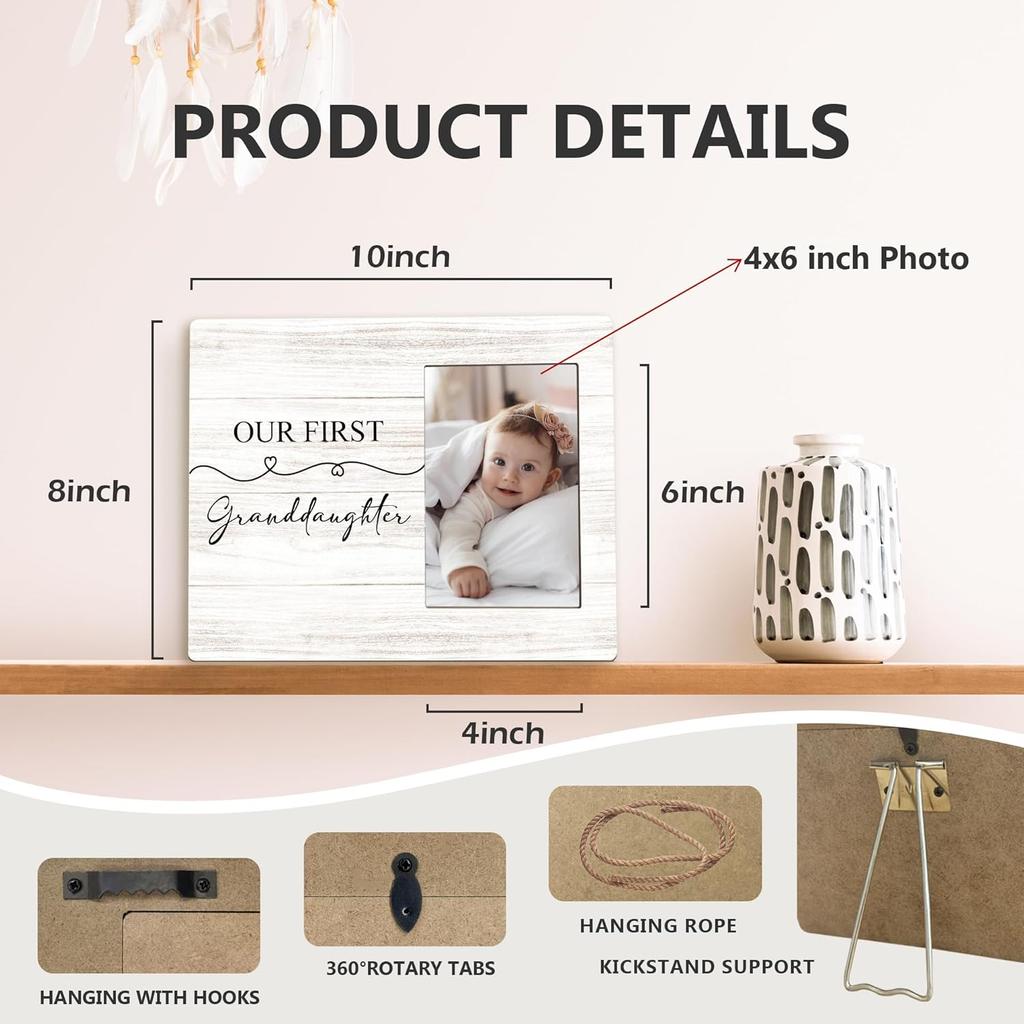 First Granddaughter Gifts Picture Frame 4x6, First Time Grandparents Gifts Photo Frame, New Baby Gift for Grandparents, New Grandparent Gift Wooden