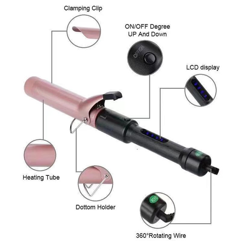 25 мм щипцы для завивки волос 1 дюйм профессиональные щипцы для завивки волос турмалиновое покрытие цилиндрический щипцы для завивки волос, ЖК-дисплей с 9 настройками нагрева