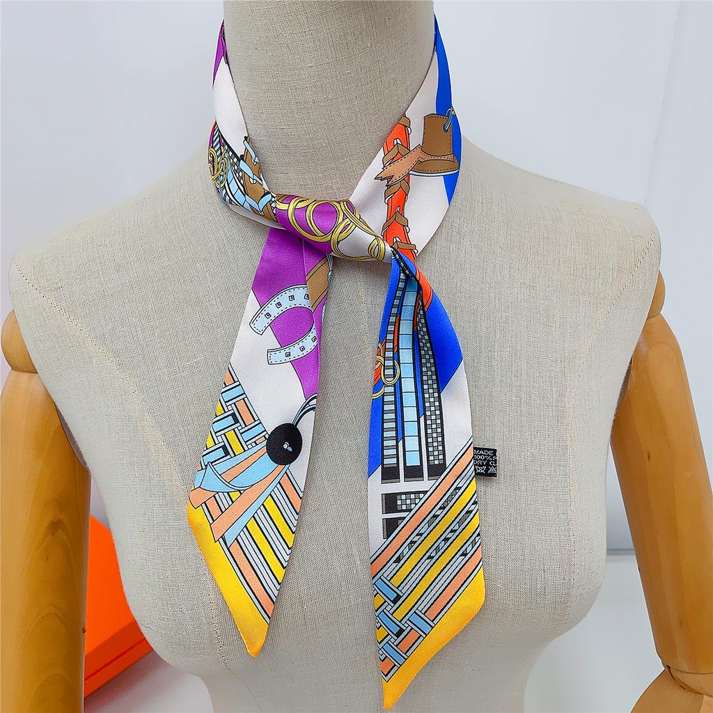 2024 Бренд Дизайн Клетчатый Шелковый Шарф Роскошный Шарф Женский Фуляр Узкая Сумка Шарфы Шейный Платок Для Женщин Модная Повязка На Голову Для Волос