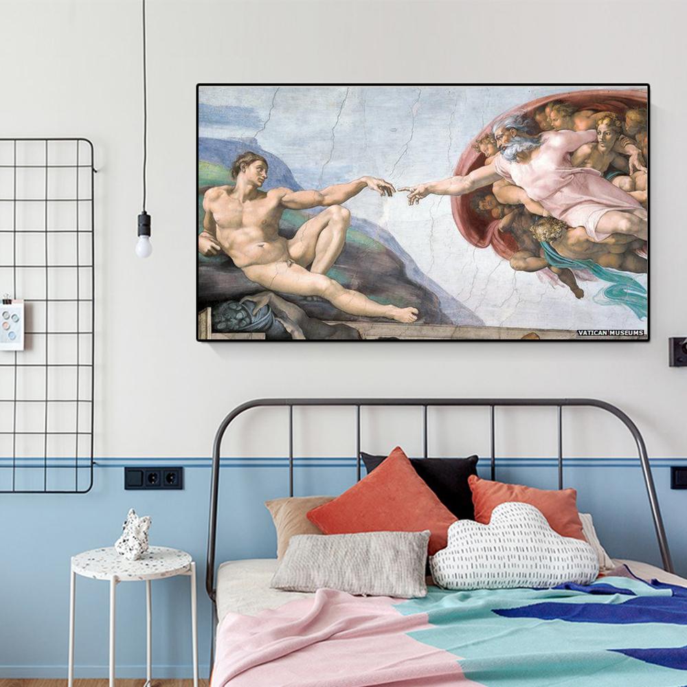 Микеланджело-Сотворение Адама знаменитой фигуры портрет холст картина абстрактный плакат настенное искусство гостиная украшение дома