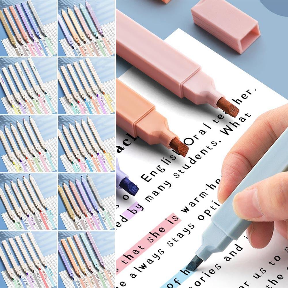 6Pcs/Set Soft Tip Pastel Highlighters Double Headed Hand Account Pens School Office Supplies