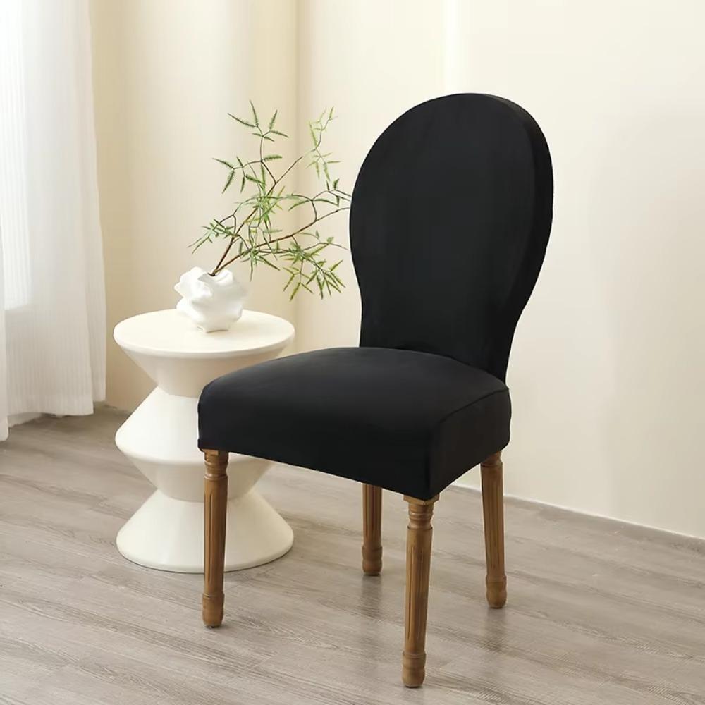 Thickened Velvet Round Back Dining Chair Cover Solid Color Protective Seat Case Hotel