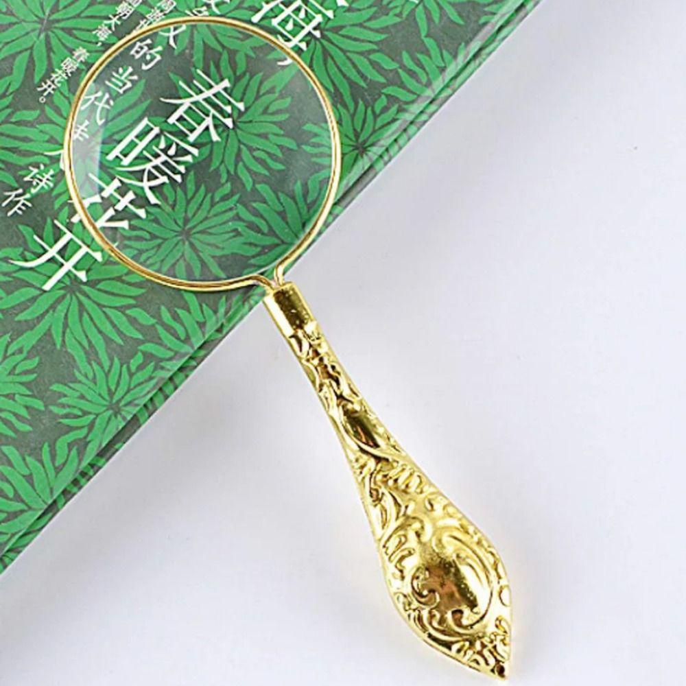 Metal Handheld Magnifier Delicate Pattern Magnifying Glass 5X Carved Magnifier  Reading Book