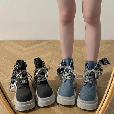 Массивные женские мотоциклетные короткие ботинки, модные туфли со шнуровкой и круглым носком, нескользящие осенне-зимние женские ботильоны