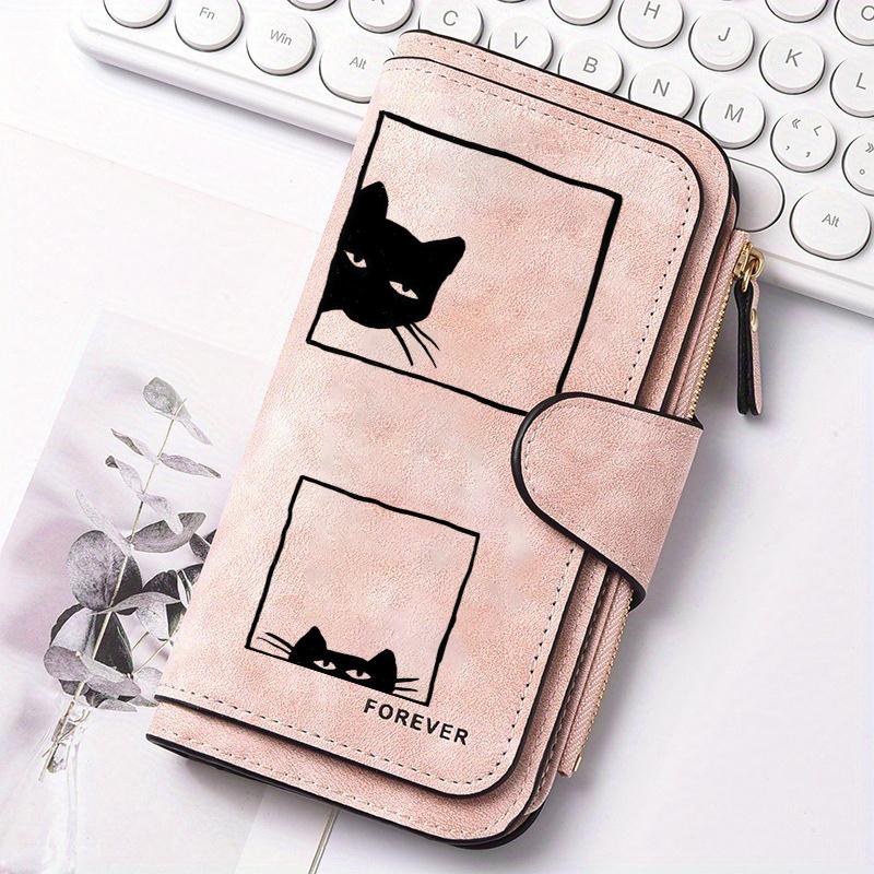 Women's Long Wallet Black Striped Cat Multi - functional Snap Coin Purse for Cat Lovers Daily Commute Travel Gift 0109PYT