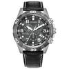 Men's Eco-Drive Sports Casual Chronograph Watch, Super Titanium? Perpetual Calendar, Tachymeter, 12/24 Hour Display, Alarm, Date, Black Leathe