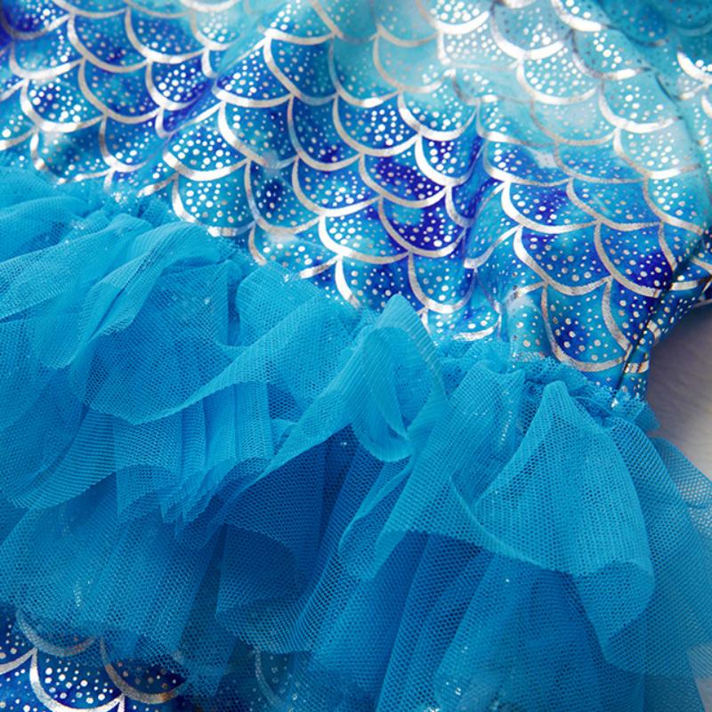 Цельный купальник для маленьких девочек с рюшами и тюлевыми оборками, лето 2023, пляжная одежда с принтом русалки, купальный костюм