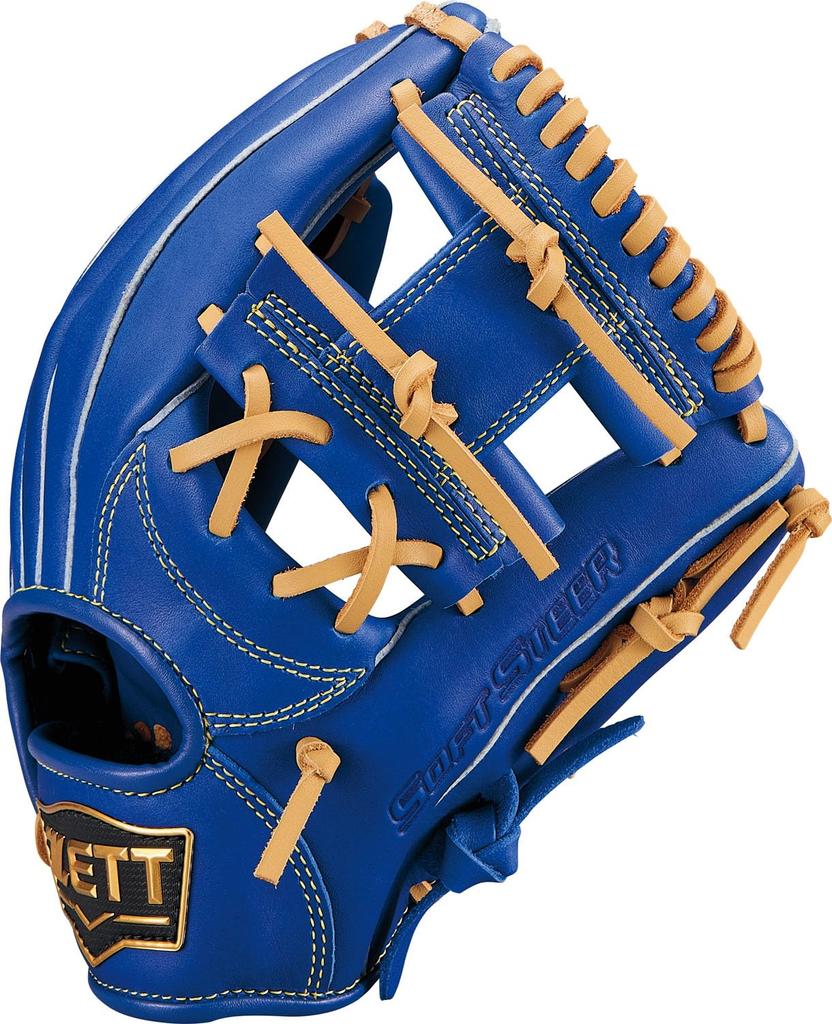 ZETT Youth Baseball Soft Navy X Pastel Brown BJGB74510F Glove, Steer, All-Around, Left-Handed Throw, (2532), Size SS,