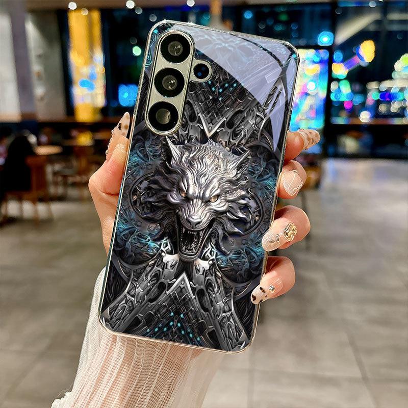 Чехол для телефона Dark Fantasy Волк с гальваническим покрытием Серебро Для Samsung Galaxy S26 S25 S24 S23 S22 S21 S20 Ultra Plus FE S26+ Стеклянная крышка