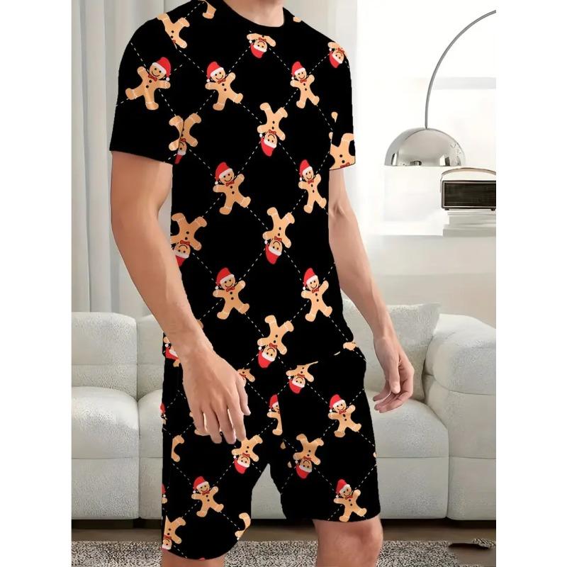 Летний мультяшный мелкий принт, модный свободный мужской повседневный удобный спортивный костюм-двойка с короткими рукавами