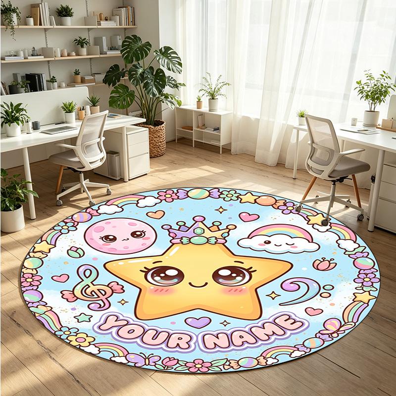 Space Celestial (14) Theme Round Crystal Velvet Rug Custom Name Text Personalized Floor Mat Home Decor Non Slip Crystal Carpet