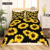 Sunflower Duvet Cover Set Yellow Flower Bedding Set Sunflower Botanical Floral Garden Bloom Print On Black Polyester Quilt Cover