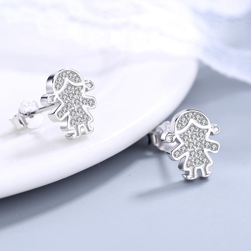 Серьги-гвоздики из стерлингового серебра S925 в корейском стиле с изображением девушки из мультфильма, милые, милые, студенческие серьги из серебра