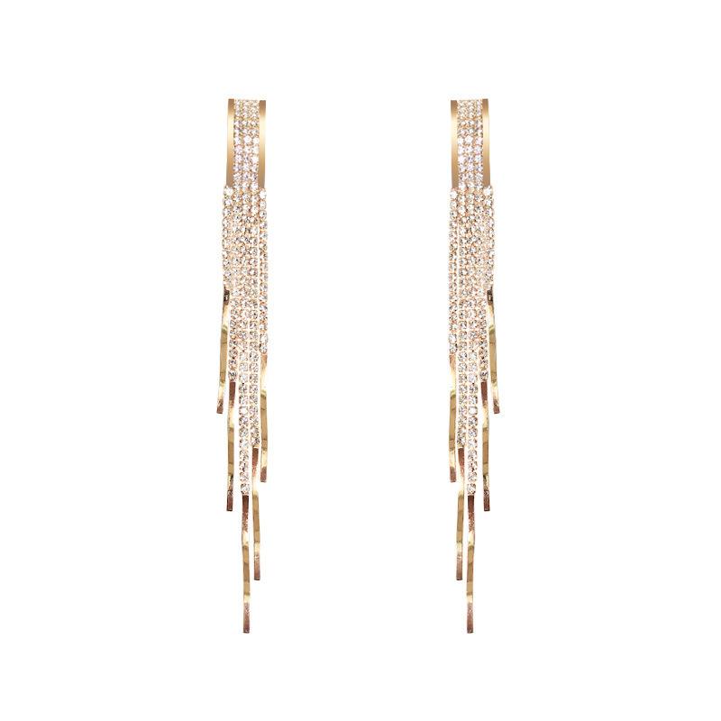 Diamond-studded Fairy Earrings Fashion Sense of Temperament Super Fairy Tassels Show Thin Earrings Exaggerated Earrings.