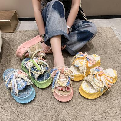 Женские тапочки, летние модные универсальные холщовые женские тапочки на толстой подошве, повседневные пляжные тапочки для женщин