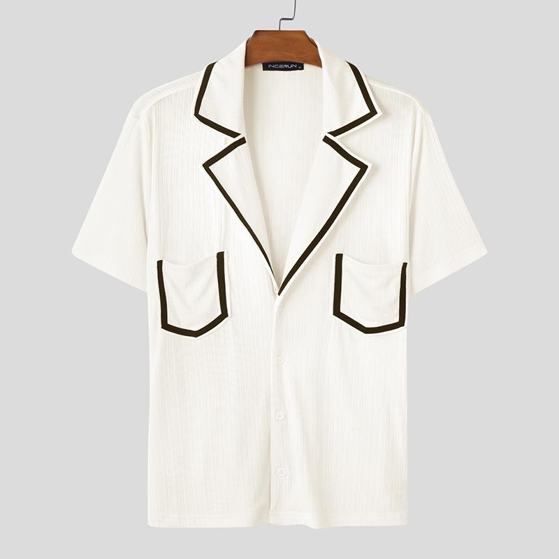 INCERUN Футболки свободного покроя с V-образным вырезом и лацканами для мужчин, топы