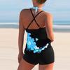 Women Bikini Two Piece Swimsuit Floral Print Cross Strap Halter Tankini Plus Size Set