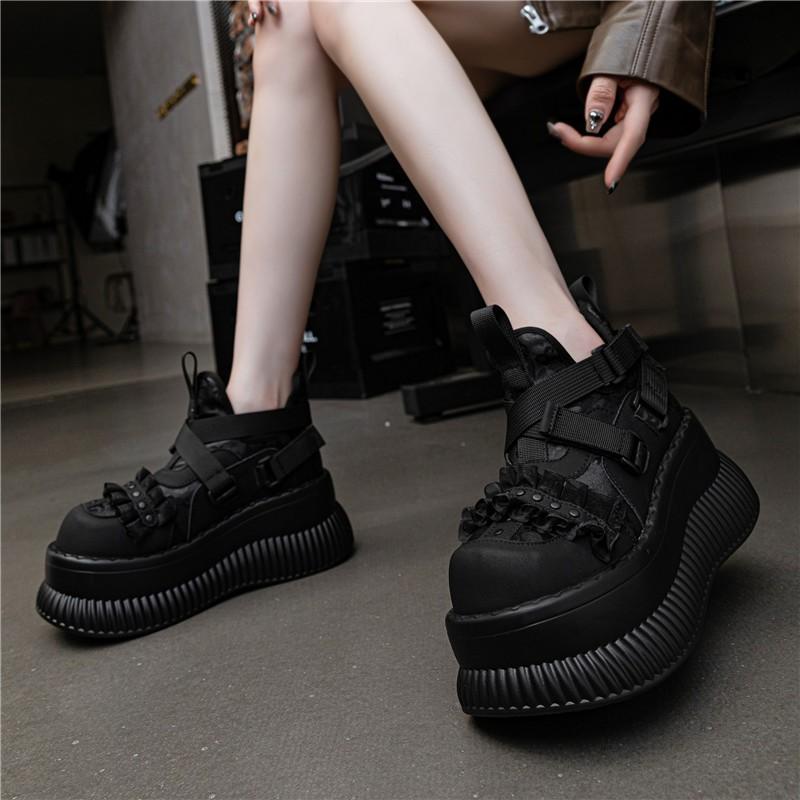 Dark Lolita Mesh Mary Jane Shoes Platform Thick Sole Lace Sweet Cool Head Women