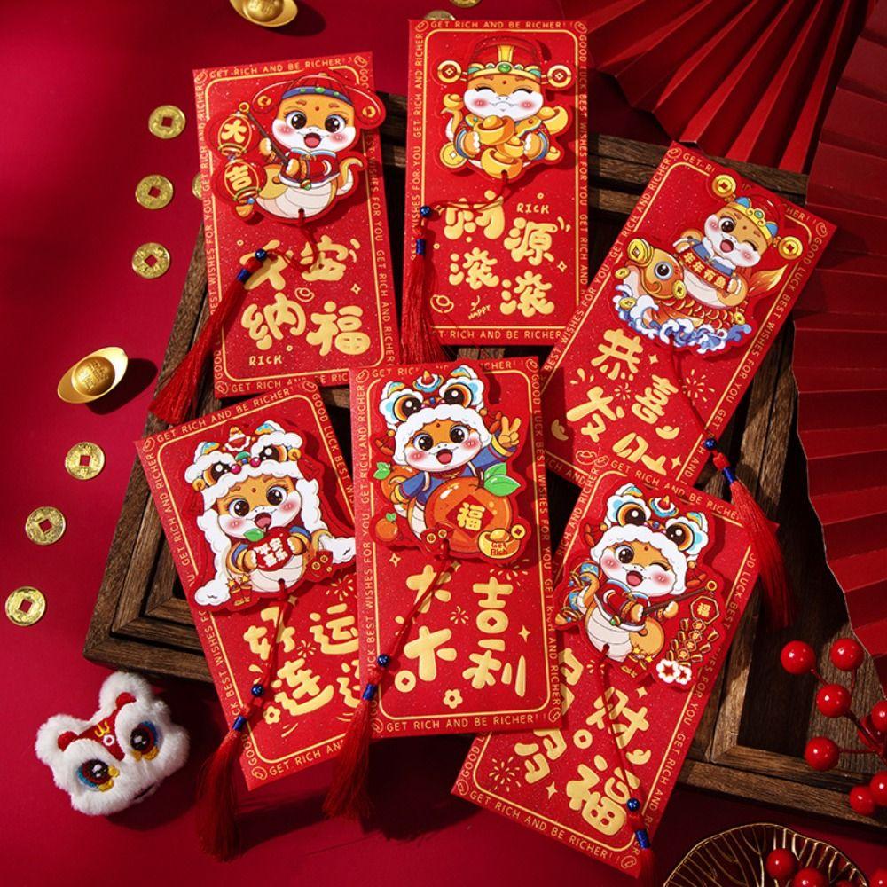 6pcs Cartoon 2025 Snake Year Red Envelopes Traditional Gifts Packing Bags  Kids Gift