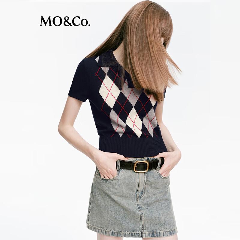 MO&Co. Women's Argyle Collar Knit Short-Sleeve Top