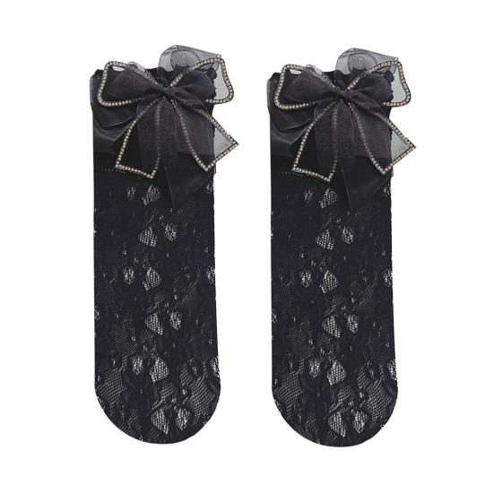 1 Pair Calf Socks Lace Hollow Breathable Japanese Style Bouncy Daily Wear Velvet Bow-knot Children's Socks Birthday Gift