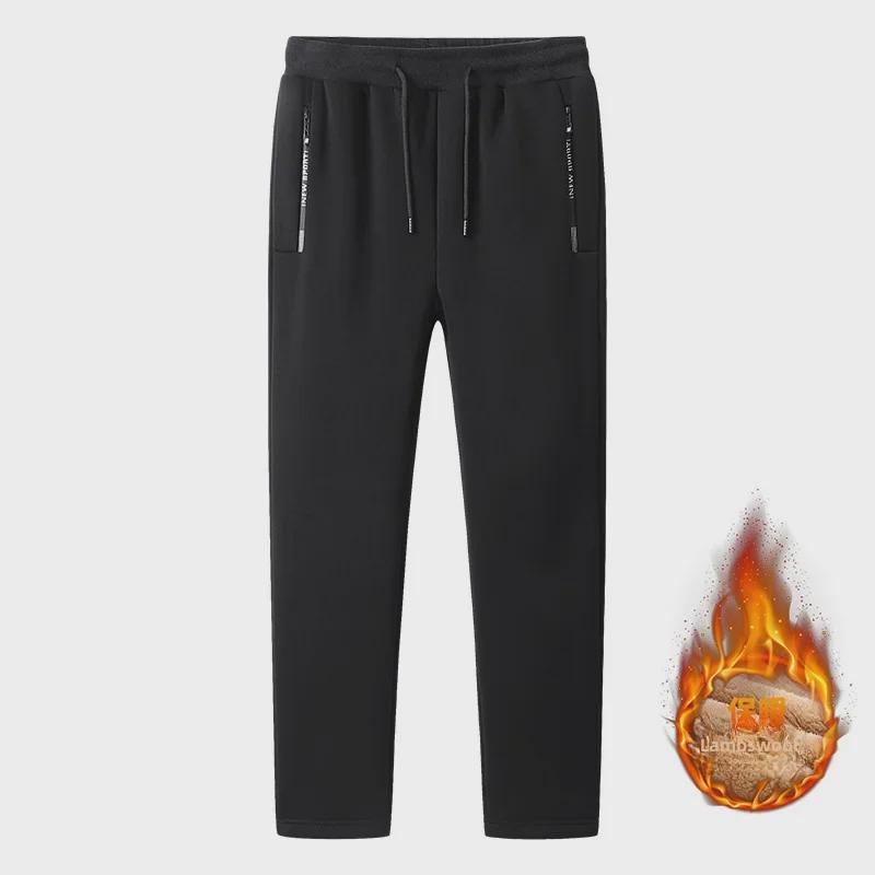 Men's Winter Lambskin Stretch Trousers - Plus Size, Thick Velvet, Warm & Casual for Middle-Aged and Elderly