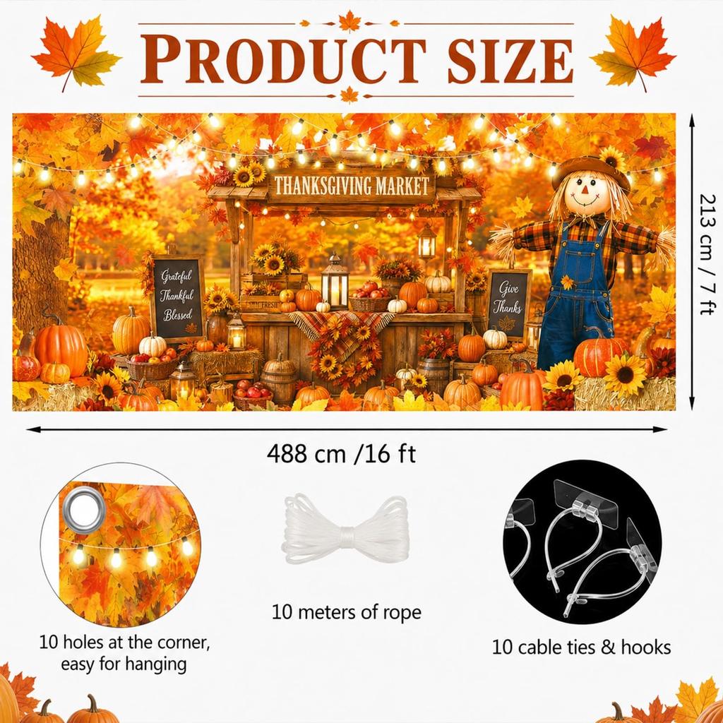Fall Garage Door Cover 16 x 7 ft Thanksgiving Scarecrow Pumpkin
