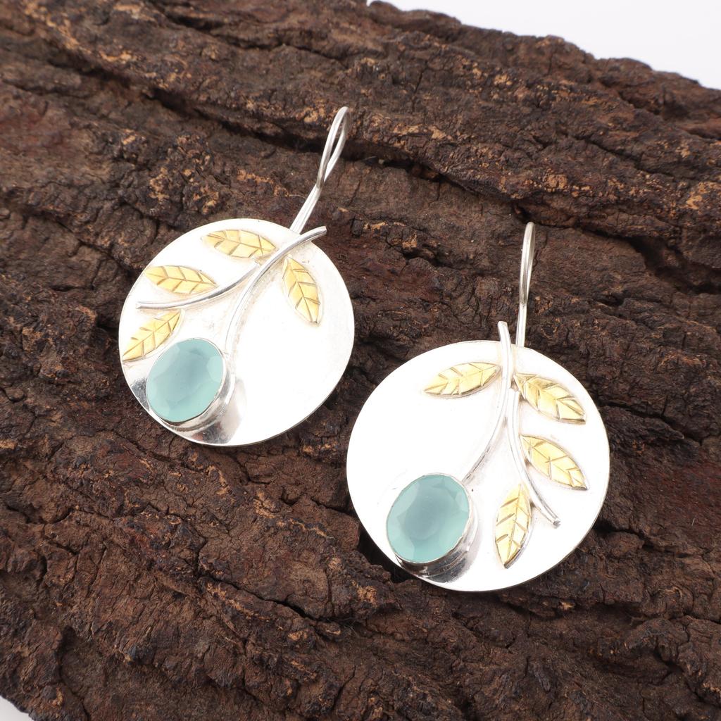 Aqua Chalcedony Handmade Gemstone Jewelry, 925 Solid Sterling Silver Earrings Unique Design Jewelry, For Women