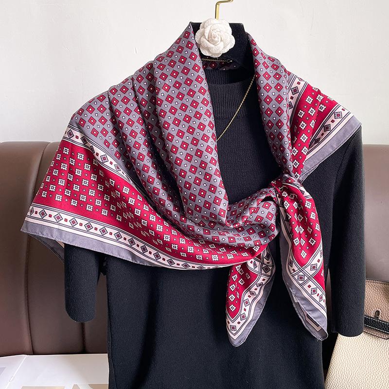 Twill Silk Scarf Women 90cm Square Hijab Shawls And Wraps Female Foulard Headkerchief Elegant Floral Summer Autumn Lady Bandana