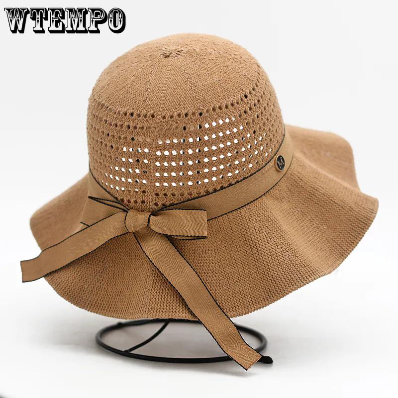 WTEMPO Женские дышащие широкополые шляпы от солнца, простые, однотонные, элегантные, повседневные, весна-лето, уличные солнцезащитные шляпы с бантом