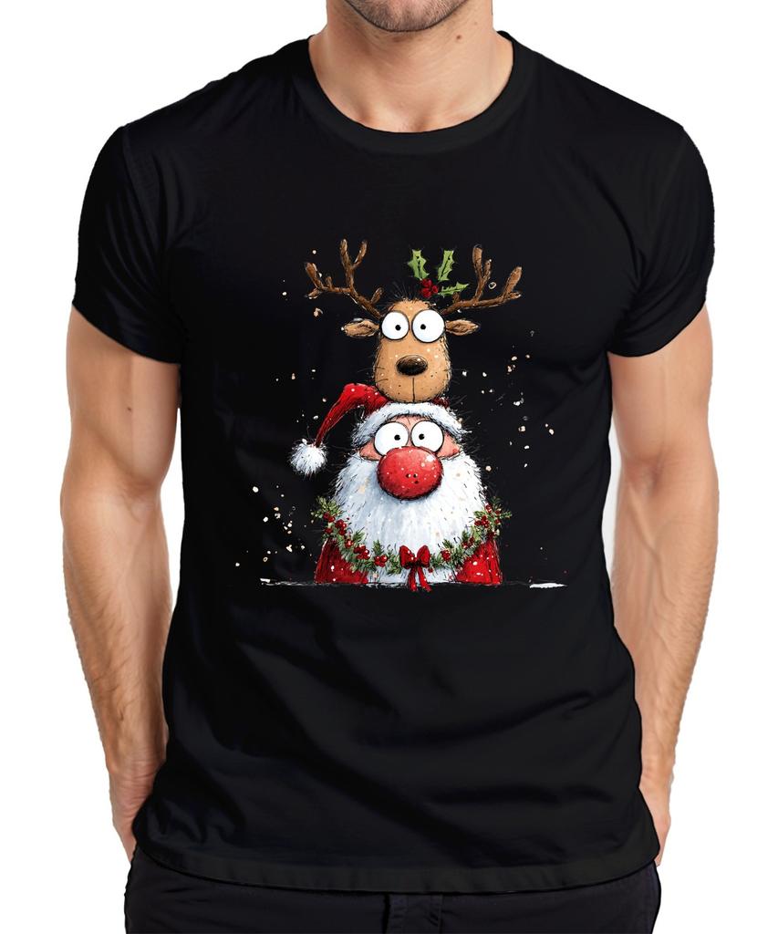Santa Claus Reindeer Cartoon Funny Christmas Gift Kids Unisexs Tshirt