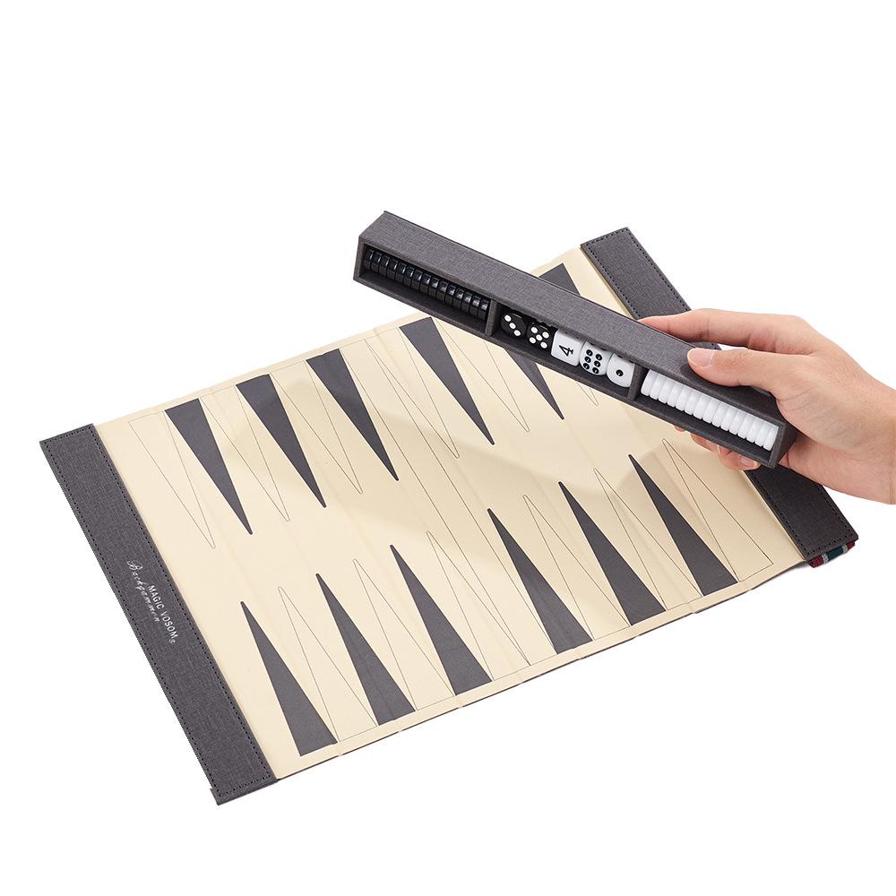 Roll-up Leather Backgammon: Portable Outdoor Travel Game Board | PU Foldable Western Chess Set